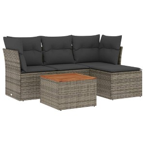vidaXL Patio Sofa Set with Cushions Outdoor Furniture 5 Piece Poly Rattan - Gray - 1 of 4