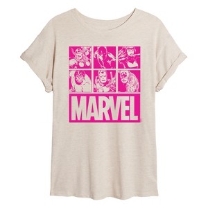 Women's - Marvel - Pink Character Valentine Characters Oversized Graphic T-Shirt - 1 of 4