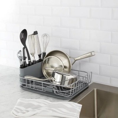 LunaLulinlk Low Profile Metal Stacking Dish Drying Rack, Charcoal Gray