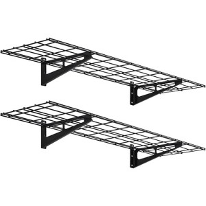 Acekool Garage Wall Shelving with Hooks, 3.87' x 2' Wall-Mounted Storage Shelves, Holds Up to 200 lbs Each, 2 Pack, Black - 1 of 4