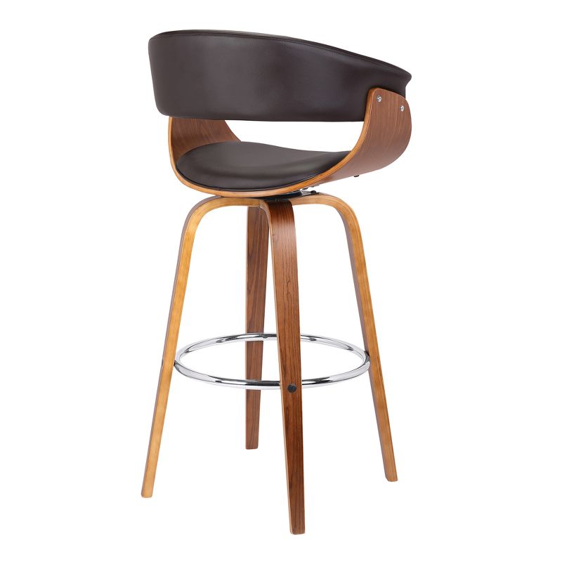 30" Julyssa Mid-Century Swivel Bar Height Barstool in Brown Faux Leather with Walnut Wood - Armen Living, 5 of 9