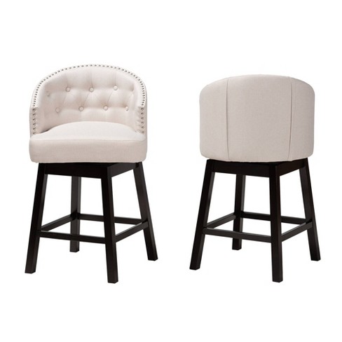 2pc Theron Fabric And Wood Swivel Counter Stool Set Beige espresso