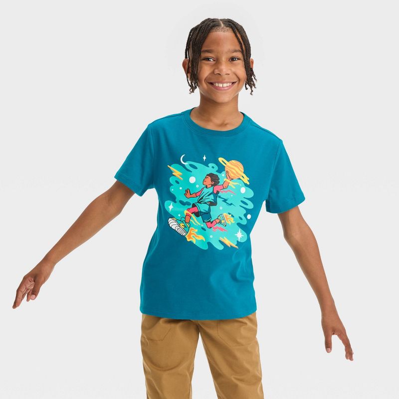 Boys' Short Sleeve 'Space Basketball Player' Graphic T-Shirt - Cat & Jack™ Teal Green, 1 of 5