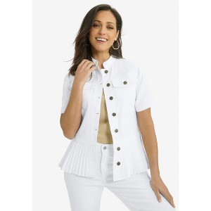 Jessica London Women's Plus Size Pleated Denim Jacket - 1 of 3