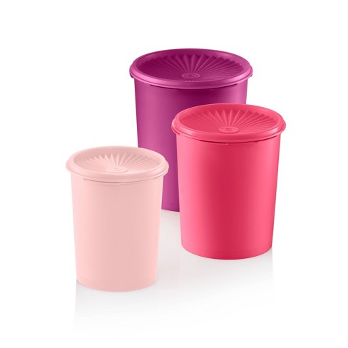 Tupperware Pink Harmony Canister Set 3 Piece Floral New 