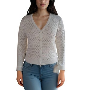 Plus Size Women's Knitted Cardigan Sweater Jacket Fashion Solid Color Hollow Out Thin Basic Coa - 1 of 1