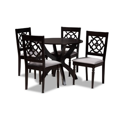 5pc Tonia Fabric Upholstered and Wood Dining Set Gray/Brown - Baxton Studio