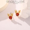 Rudolph Reindeer Earrings for Women Gold Plated Stainless Steel Stud Red CZ by Ginger Lyne - 3 of 4