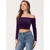 INSPIRE CHIC Women's Velvet Solid Stretch Long Sleeve Off Shoulder Crop Tops - 2 of 4