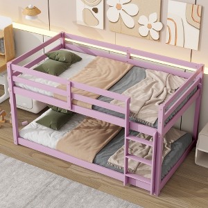 Whisen Twin over Twin Wood Floor Bunk Bed with Full Length Guardrail and Ladder - 1 of 4