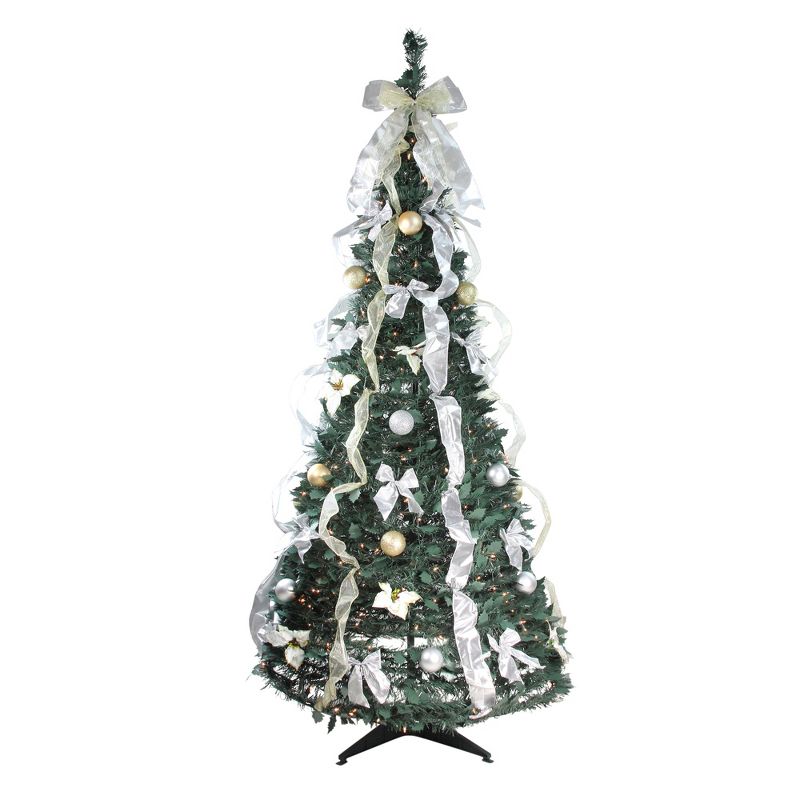 Northlight 6' Prelit Artificial Christmas Tree Silver and Gold Decorated Pop Up - Clear Lights, 1 of 6