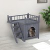PawHut 2-Level Elevated Waterproof Outdoor Wooden Treehouse Cat Shelter With Balcony - 3 of 4
