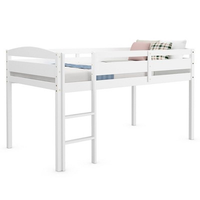 Tangkula Twin Size Loft Bed Wooden Slats Support Loft Bed Frame w/ Ladder & Guardrails