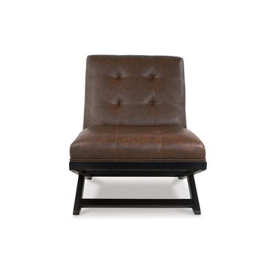 Traditional Brown Faux Leather and Wood Accent Chair