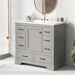 36 Inch Bathroom Vanity, Bathroom Storage Cabinet With Top Sink, Overflow, 6 Drawers, 3 Faucet Holes, Adjustable Shelf, Single Sink Bathroom Vanity - 1 of 4