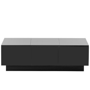 TiramisuBest Modern Coffee Table, 39.3"x21.6" Black High-Gloss with Sliding Top, Storage & Drawers,Black - 1 of 4