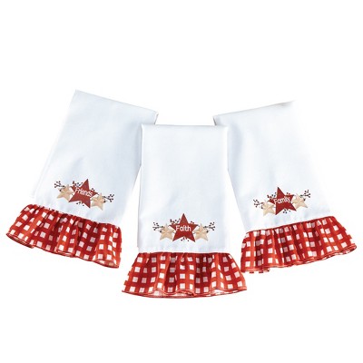 Collections Etc Primitive Country Star Plaid Ruffle Edge 3-Piece Hand Towel Set