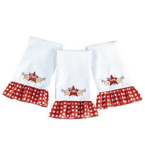 Collections Etc Primitive Country Star Plaid Ruffle Edge 3-Piece Hand Towel Set - 1 of 2