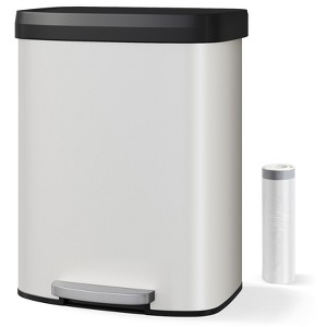 16 Gallon / 60 Liter Metal Trash Can with Lid, Rustproof Step-on Kitchen Metal Trash Bin with Liner Rim, Rear Handle, Soft Close Plastic Lid, Black - 1 of 4