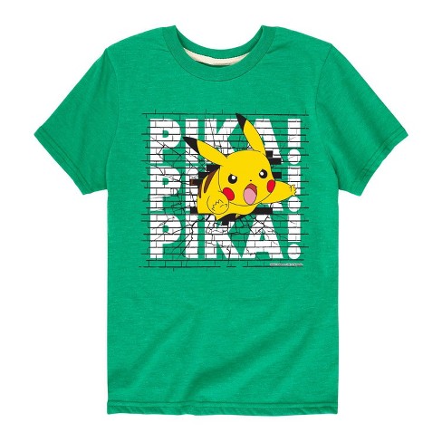 Boys Pokemon Pikachu Pika Wall Short Sleeve Graphic T Shirt Vibrant Green S