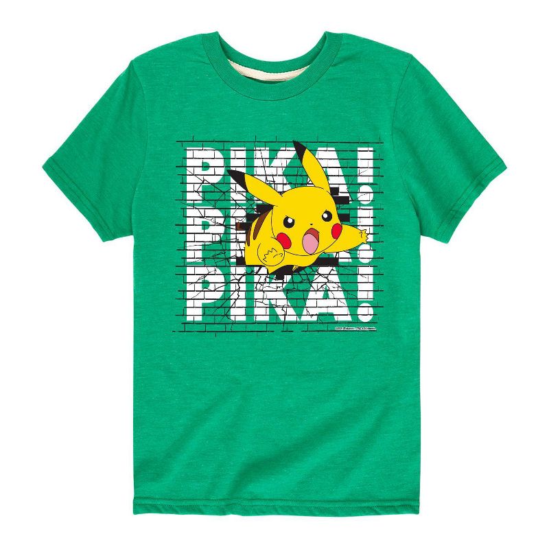 Boys' Pokemon Pikachu Pika Wall Short Sleeve Graphic T-Shirt - Vibrant Green, 1 of 3