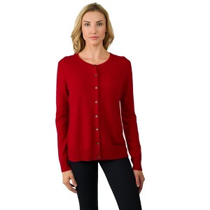 JENNIE LIU Women's 100% Cashmere Button Front Long Sleeve Crewneck Cardigan Sweater - 1 of 2