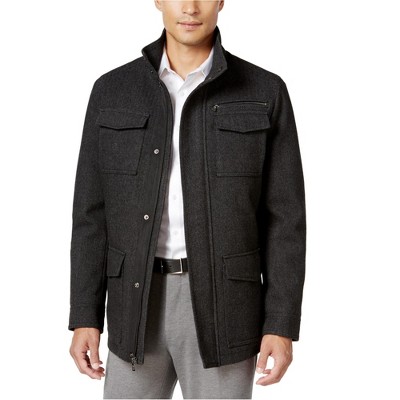 I.N.C International Concepts Mens Herringbone Stand Collar Jacket, Grey, Small