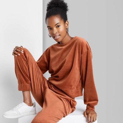 Women's Velour Pullover Sweatshirt - Wild Fable™ Rust M