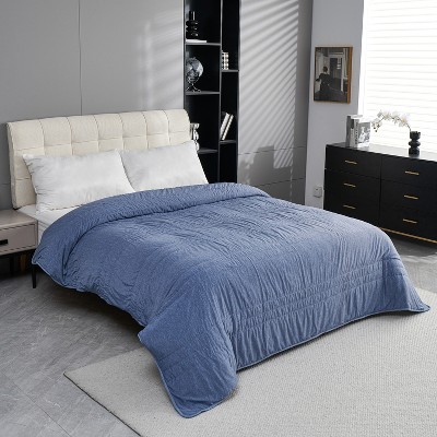 Single-Sided Cooling Blanket, Lightweight & Breathable Cooling-Tech Fabric, Machine Washable Summer Quilt, 59"x79", Navy Blue