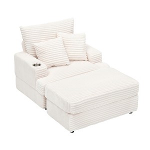 VYNXARIA 39-inch Spring upholstered armchair  Ottoman set - comfortable single sofa with cup holder and corduroy fabric for living room or bedroom - 1 of 4