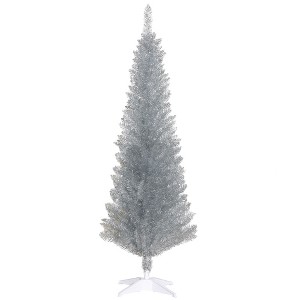 HOMCOM 5 FT Unlit Artificial Christmas Tree Slim Noble Fir with Realistic Branches and 294 Tips, Silver - 1 of 4
