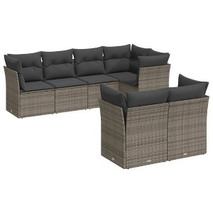 vidaXL Patio Sofa Set with Cushions Outdoor Furniture 7 Piece Poly Rattan - Gray - 1 of 4