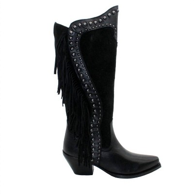 Women's Wo's Palomino Leather Stud And Fringe Boots - VOLATILE