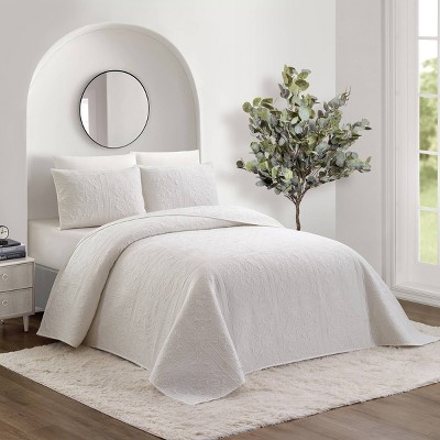 White Full/Queen Microfiber Reversible Bedspread Set
