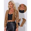 INSPIRE CHIC Women's Faux Leather PU Long Sleeve Open Front Cropped Jacket - 2 of 4
