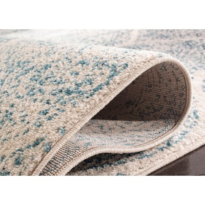 Elegant Cream/Turquoise 5' Square Synthetic Easy-Care Area Rug