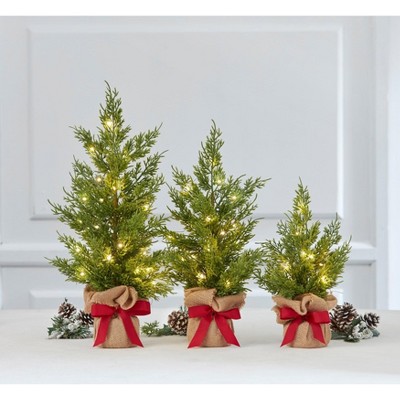 BrylaneHome Pre-Lit Tabletop Trees, Set Of 3