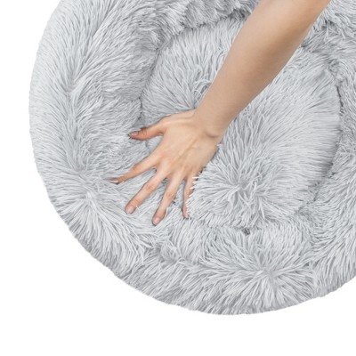 Light Gray Small Round Plush Donut Pet Bed