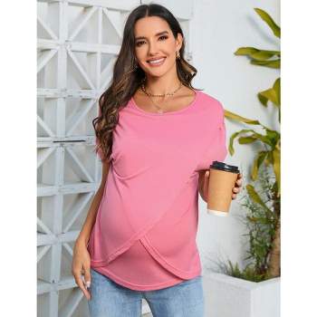 WhizMax Maternity Tops Women's Cap Short Sleeve Knit Round Neck Pregnancy Split Front Nursing Shirts