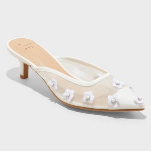 Women's Delilah Mesh Floral Mule Heels - A New Day™ White - 1 of 4