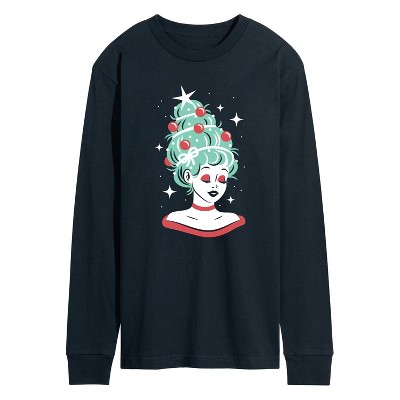 Men's - Instant Message - Vintage Christmas Tree Woman Long Sleeve Graphic T-Shirt