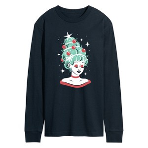 Men's - Instant Message - Vintage Christmas Tree Woman Long Sleeve Graphic T-Shirt - 1 of 4