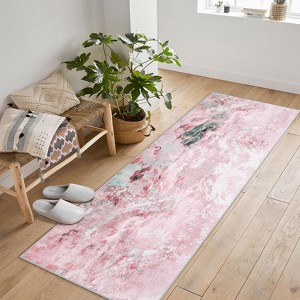 Machine Washable Non-Slip Rubberback Runner Modern Abstract Geometric Print Carpet Traditional Area Rug for Hallway, Bedroom, Living Room - 1 of 4