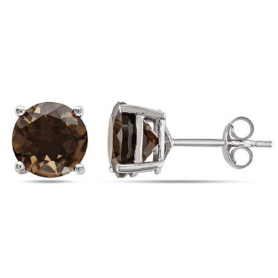 EVERLY JEWELRY | Sterling Silver 3 1/2ct TGW Smokey Quartz Solitaire Stud Earrings