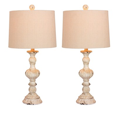 Distressed Sculpted Candlestick Resin Table Lamps White - Fangio Lighting