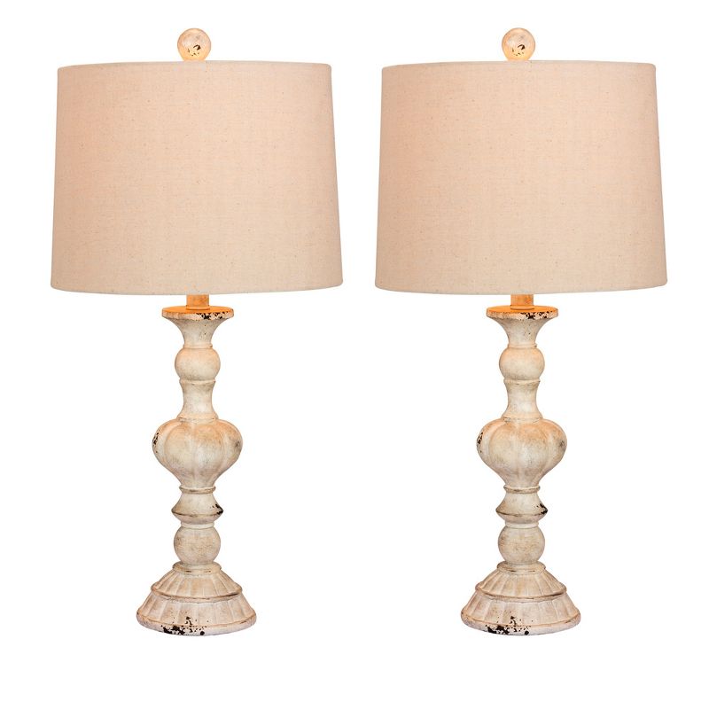Distressed Sculpted Candlestick Resin Table Lamps White - Fangio Lighting, 1 of 5