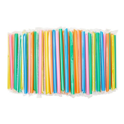 Stockroom Plus 200 Pack Wide Boba Smoothie Drinking Straws, Disposable Plastic Straw Individually Wrapped, 5 Colors, 8..5 in