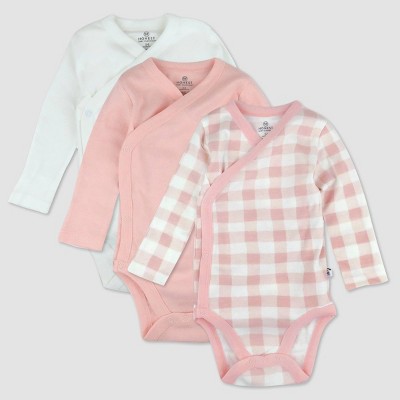 Honest Baby 3pk Side Snap Bodysuit - Pink 0-3M