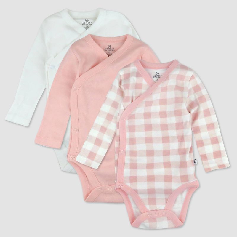 Honest Baby 3pk Side Snap Bodysuit - Pink, 1 of 5