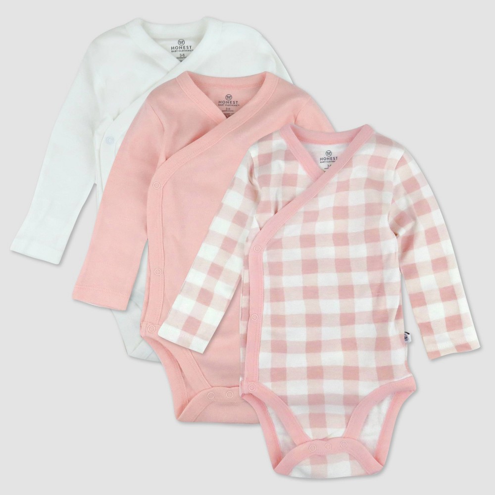 Honest Baby 3pk Side Snap Bodysuit - Pink 6-9M